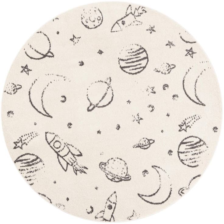Detail image of 5' 3 x 5' 3 Planets Whimsy Kids Round Rug