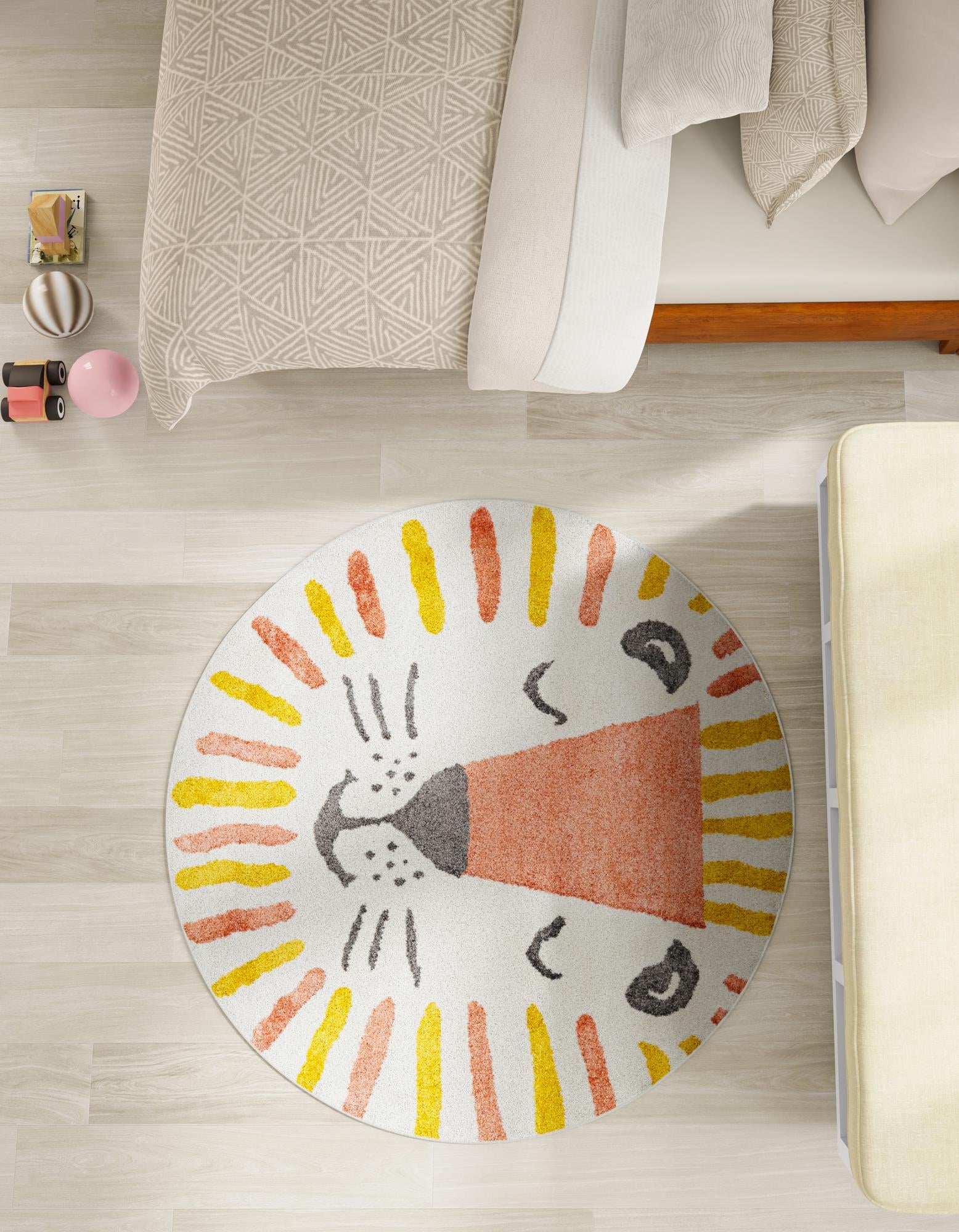 5' 1 x 5' 1 Lion Whimsy Kids Round Rug