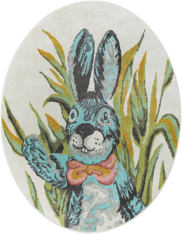 Detail image of 5' 1 x 5' 1 Rabbit Whimsy Kids Round Rug