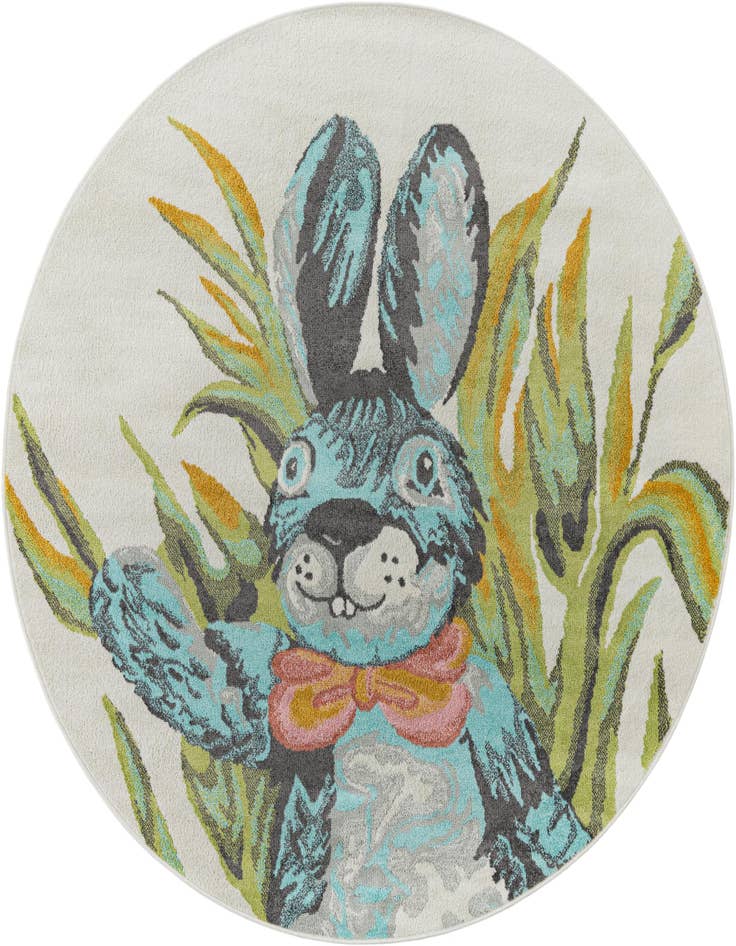 Detail image of 6' 1 x 6' 1 Rabbit Whimsy Kids Round Rug