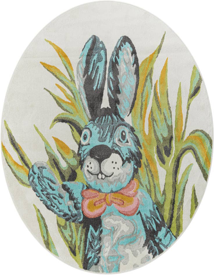 Detail image of 7' 10 x 7' 10 Rabbit Whimsy Kids Round Rug