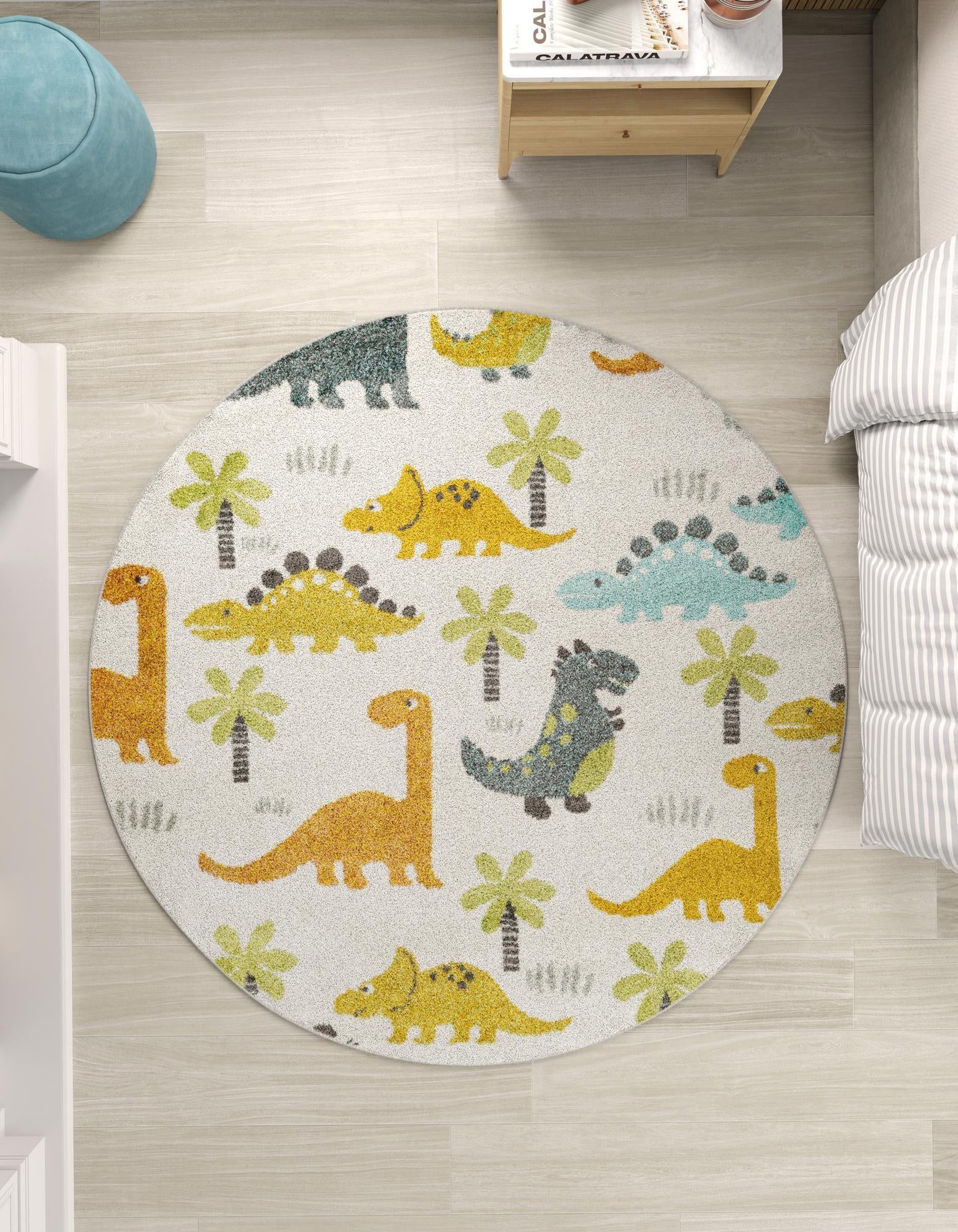 6' 1 x 6' 1 Dinosaur Whimsy Kids Round Rug