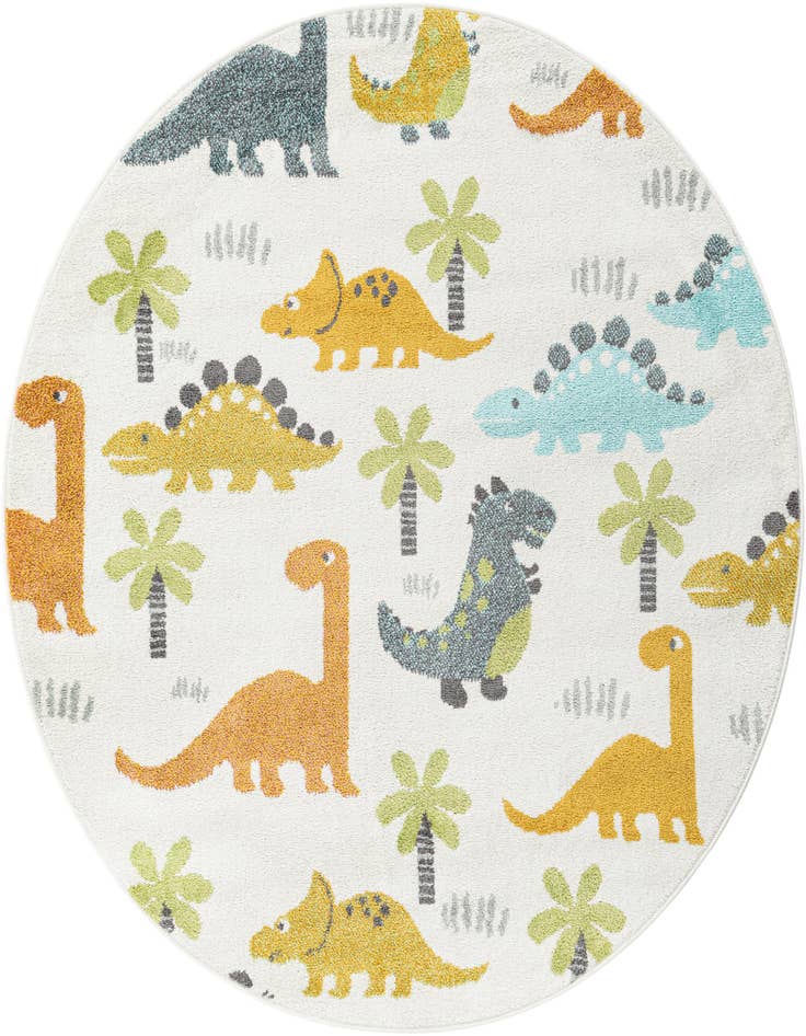Detail image of 5' 1 x 5' 1 Dinosaur Whimsy Kids Round Rug