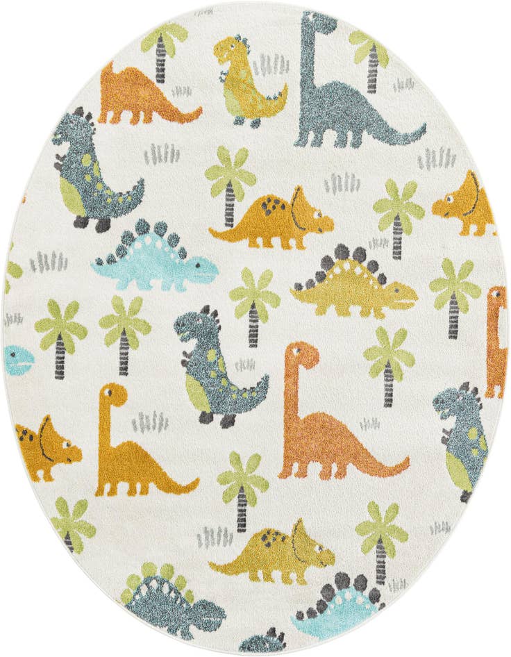 Detail image of 6' 1 x 6' 1 Dinosaur Whimsy Kids Round Rug