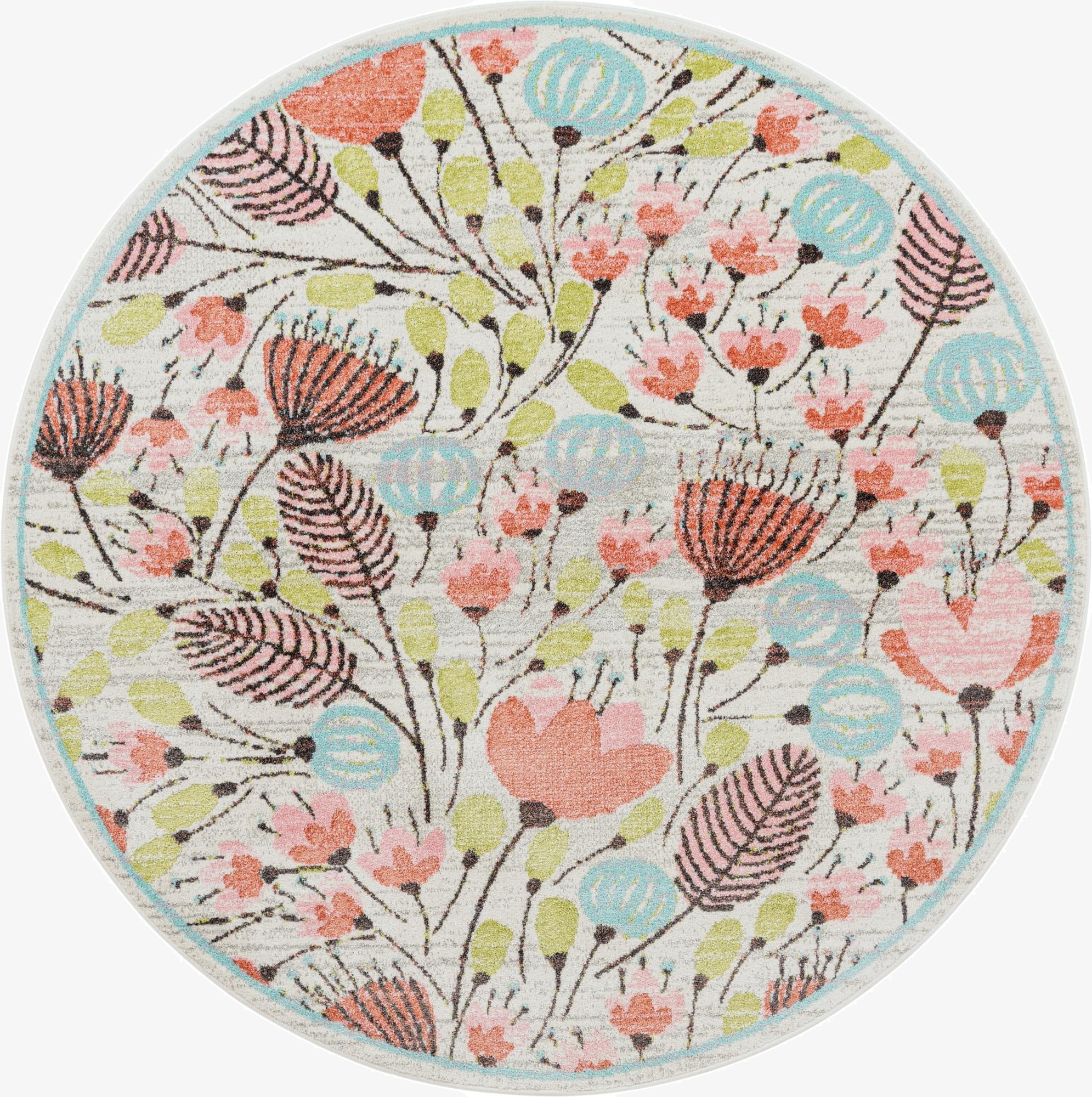 7' 10 x 7' 10 Flowers Whimsy Kids Round Rug