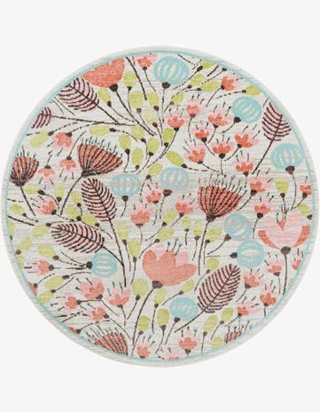 Ivory Flowers Whimsy Kids Round Rug