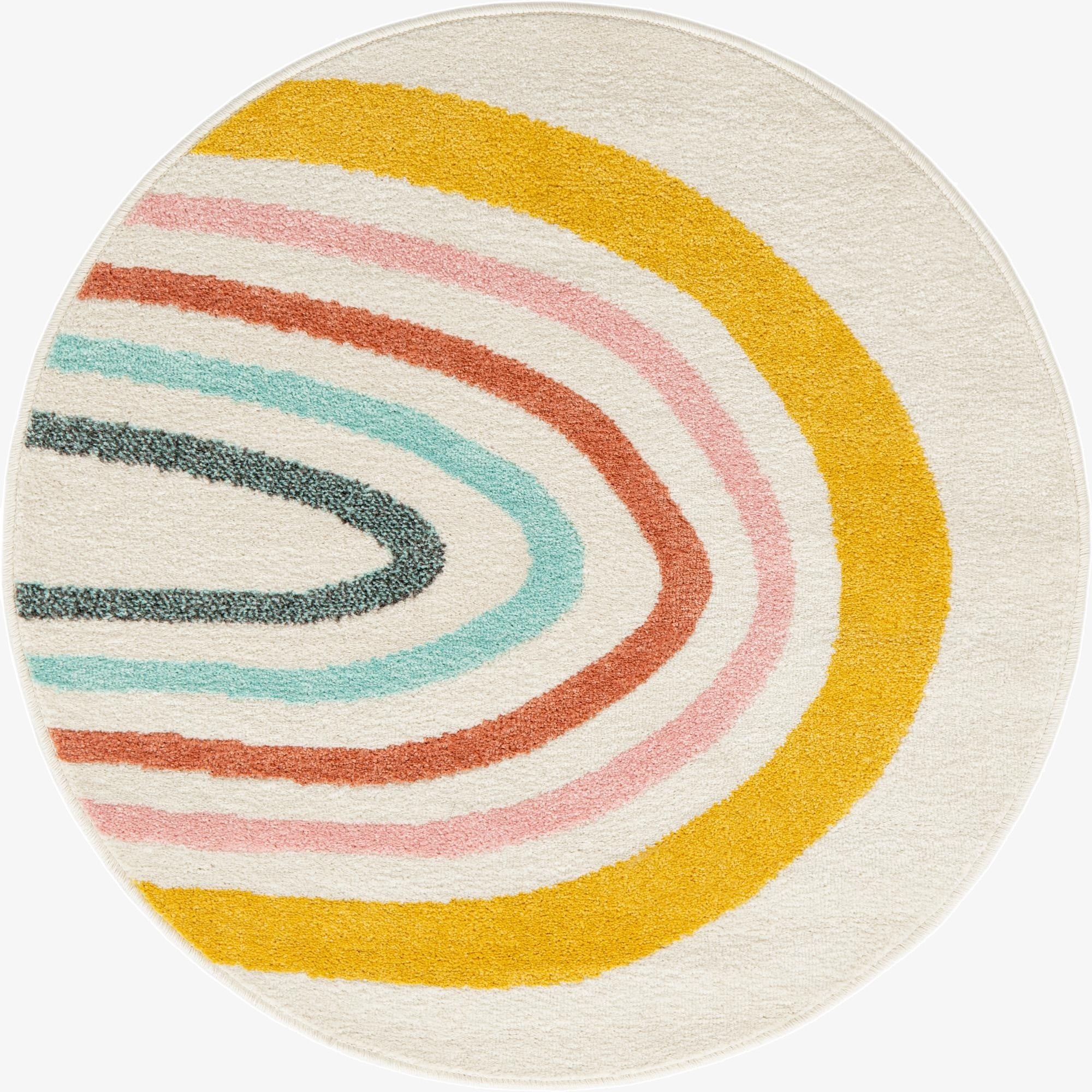 3' 3 x 3' 3 Rainbow Whimsy Kids Round Rug