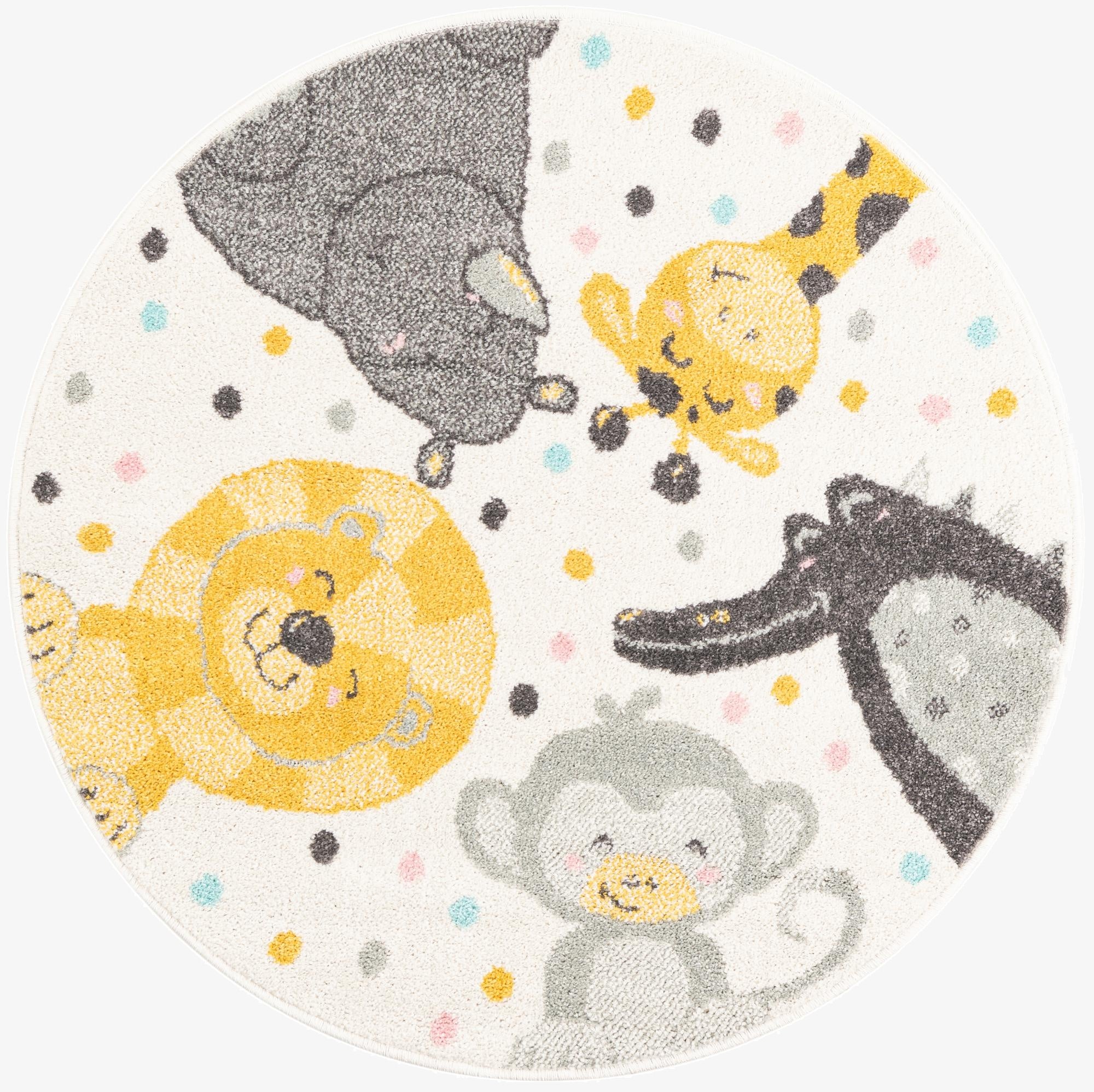 3' 3 x 3' 3 Animals Whimsy Kids Round Rug