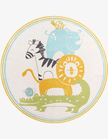 7' 10 x 7' 10 Animals Whimsy Kids Round Rug