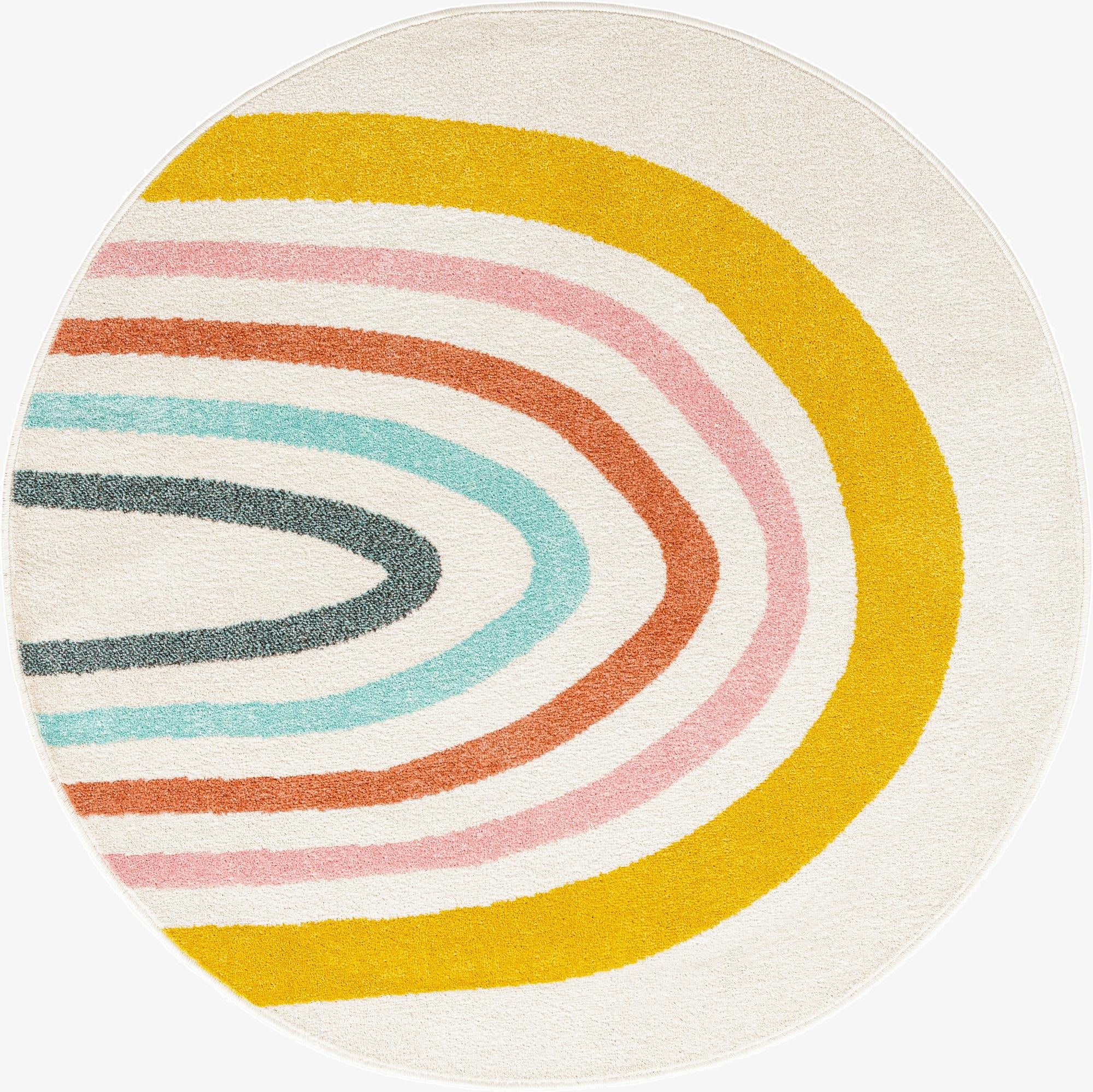 5' 3 x 5' 3 Rainbow Whimsy Kids Round Rug