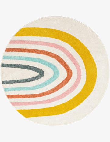 Ivory Rainbow Whimsy Kids Round Rug