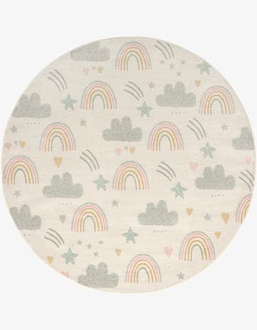 7' 10 x 7' 10 Clouds and Rainbows Whimsy Kids Round Rug