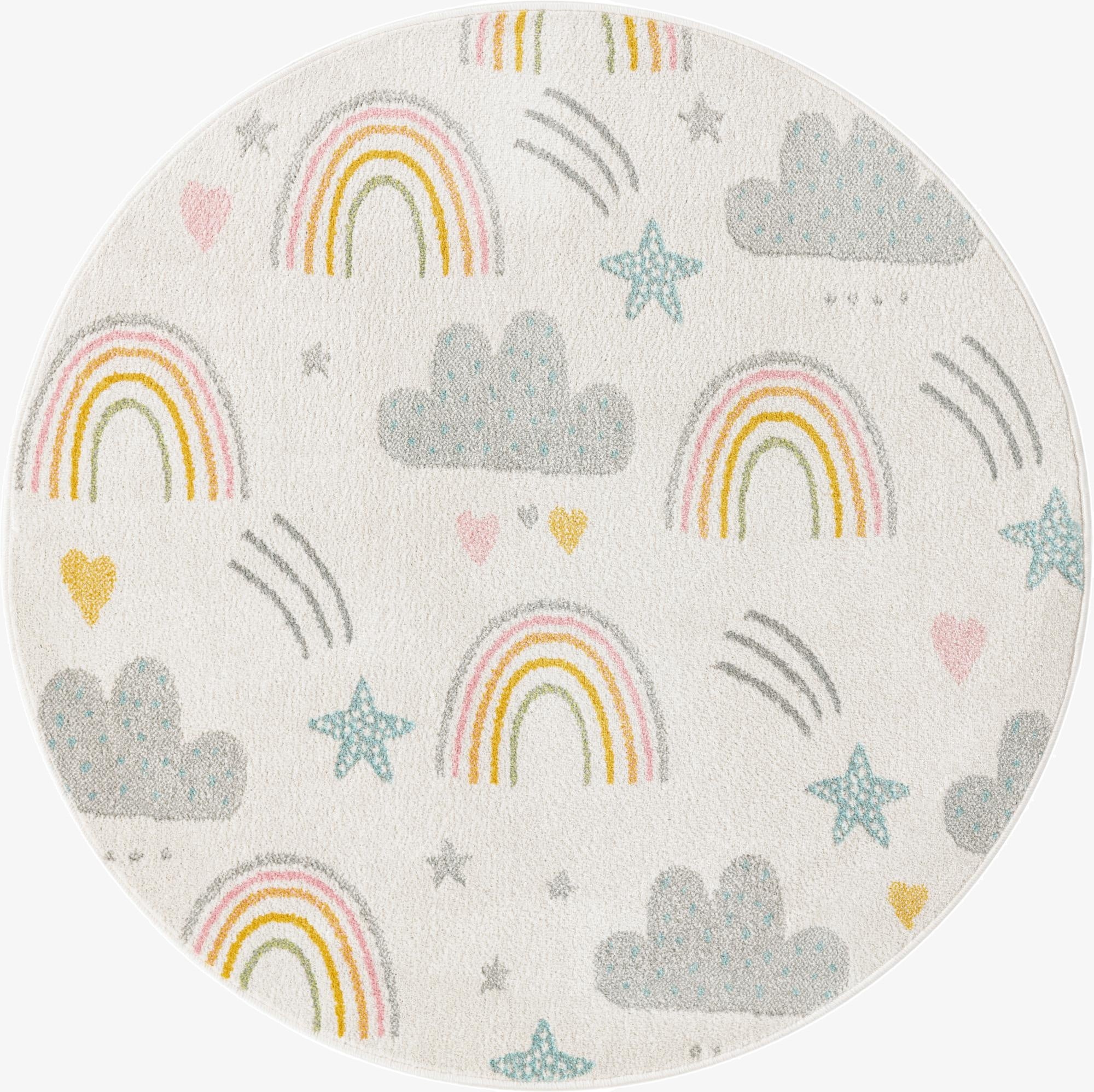 5' 3 x 5' 3 Clouds and Rainbows Whimsy Kids Round Rug