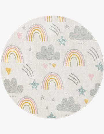 5' 3 x 5' 3 Clouds and Rainbows Whimsy Kids Round Rug