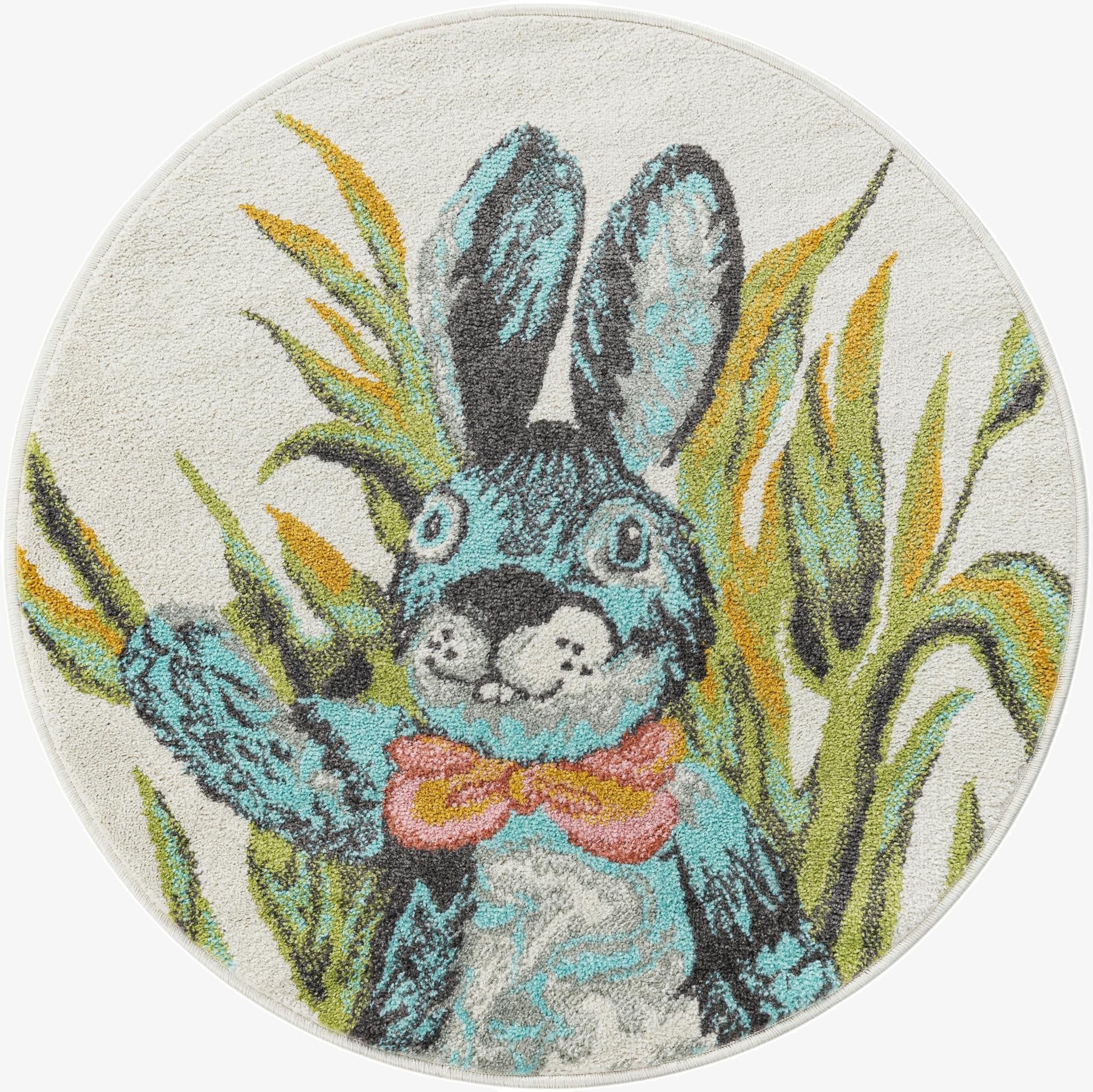 3' 3 x 3' 3 Rabbit Whimsy Kids Round Rug
