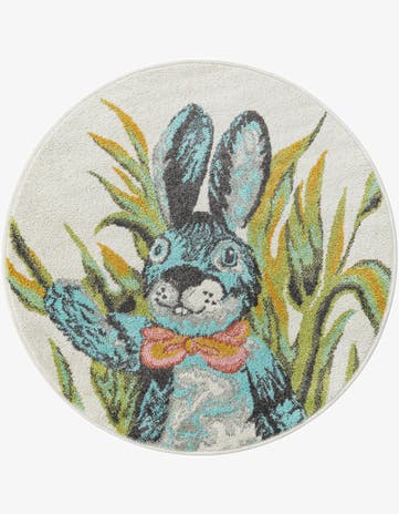 3' 3 x 3' 3 Rabbit Whimsy Kids Round Rug