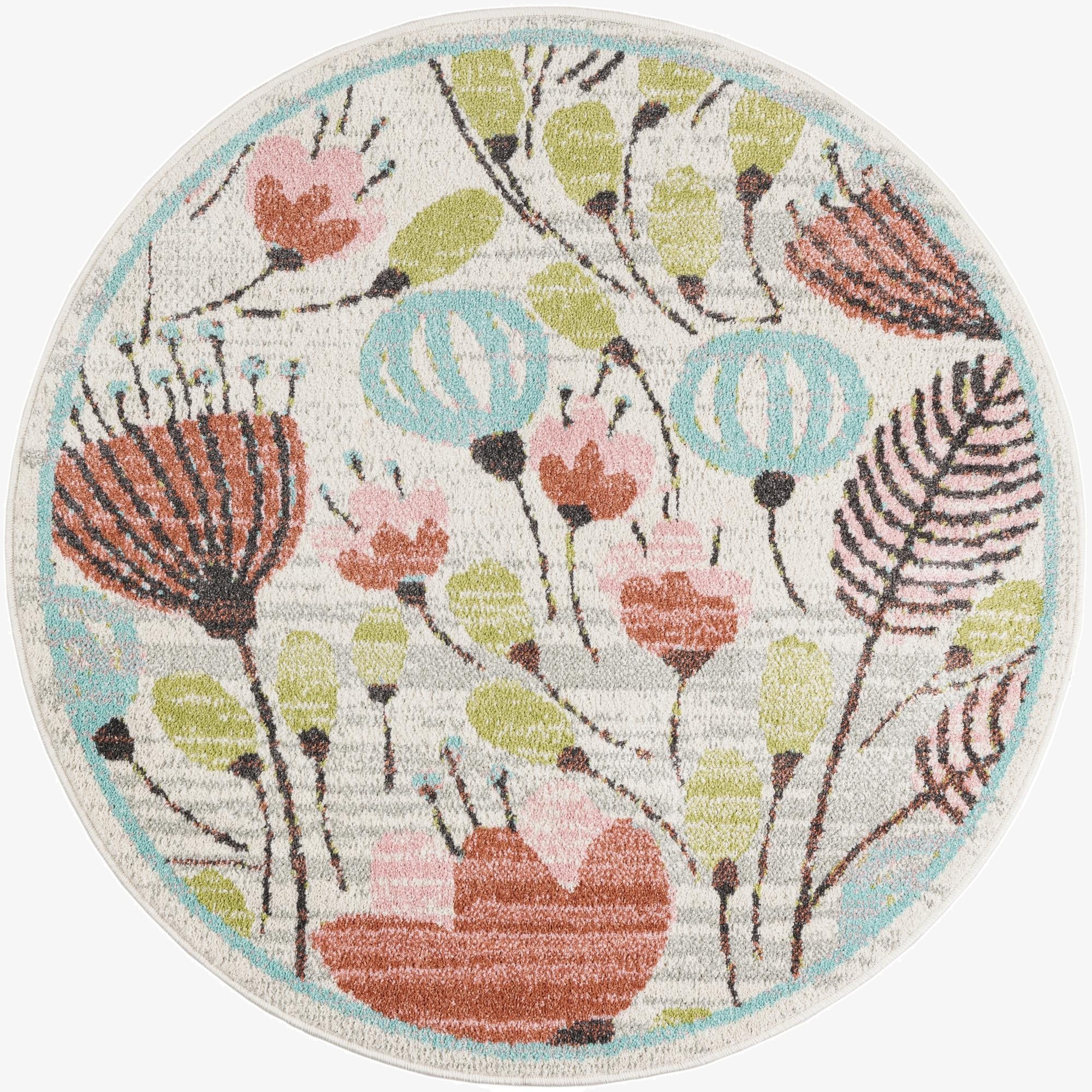 4' 1 x 4' 1 Flowers Whimsy Kids Round Rug