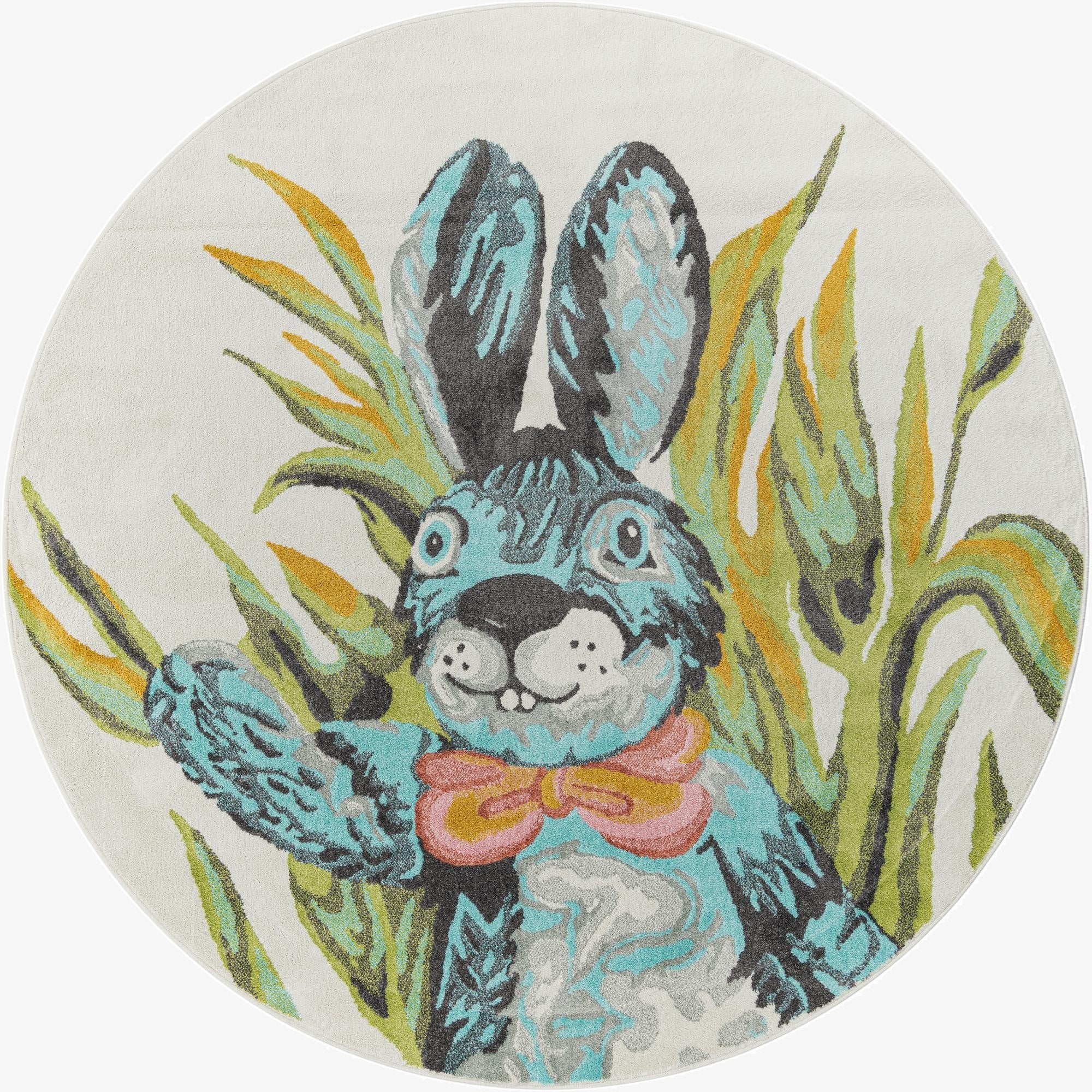 7' 10 x 7' 10 Rabbit Whimsy Kids Round Rug