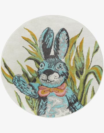 5' 1 x 5' 1 Rabbit Whimsy Kids Round Rug
