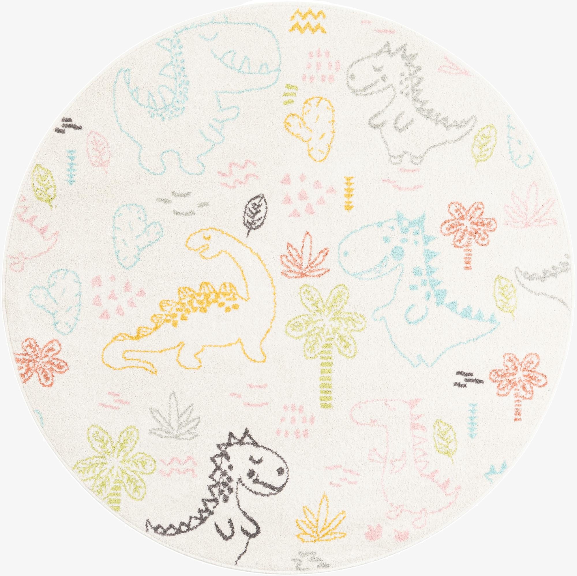5' 3 x 5' 3 Dinosaur Whimsy Kids Round Rug