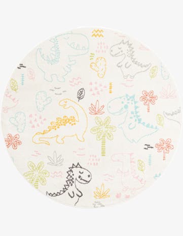5' 3 x 5' 3 Dinosaur Whimsy Kids Round Rug