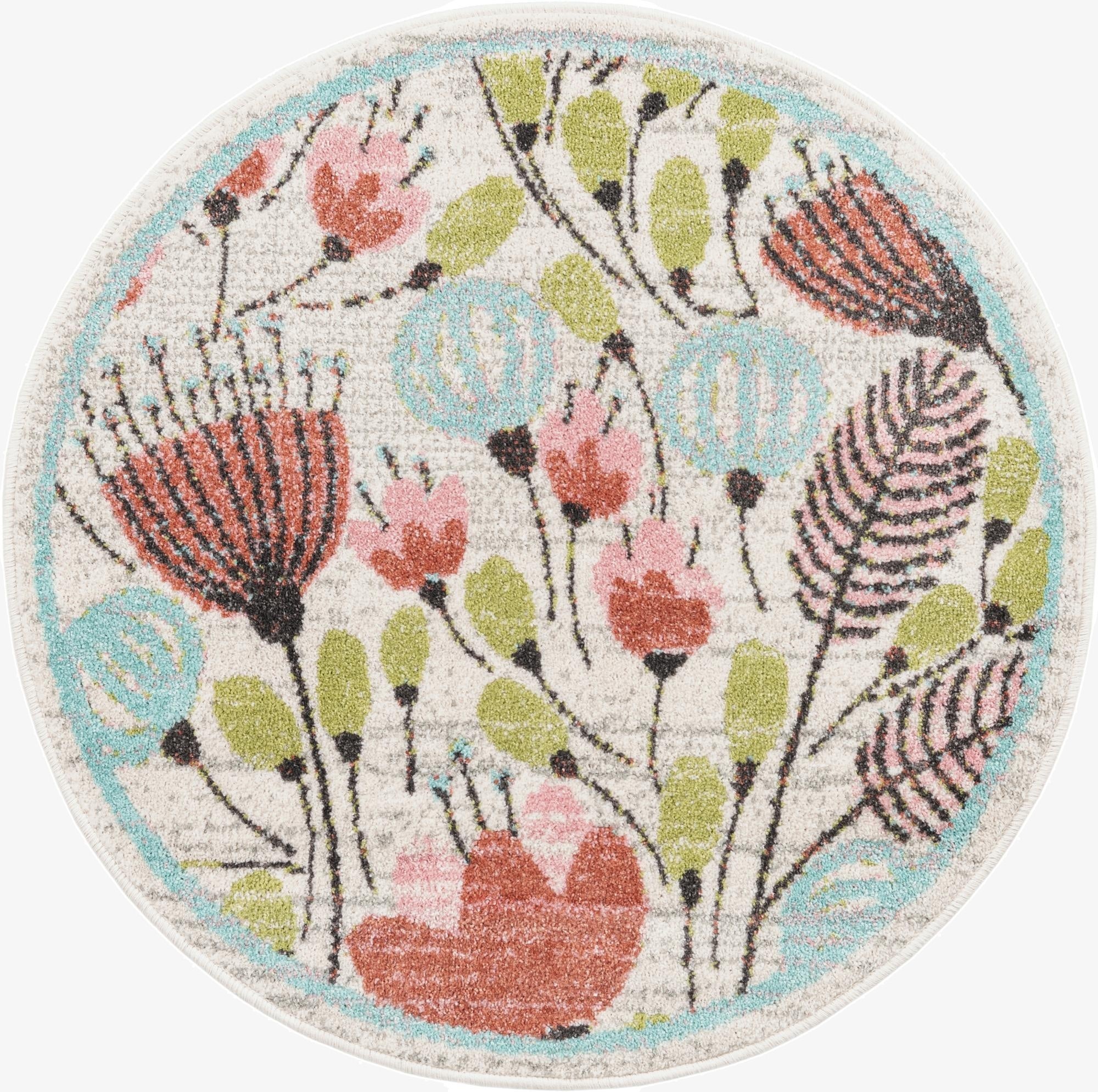 3' 3 x 3' 3 Flowers Whimsy Kids Round Rug