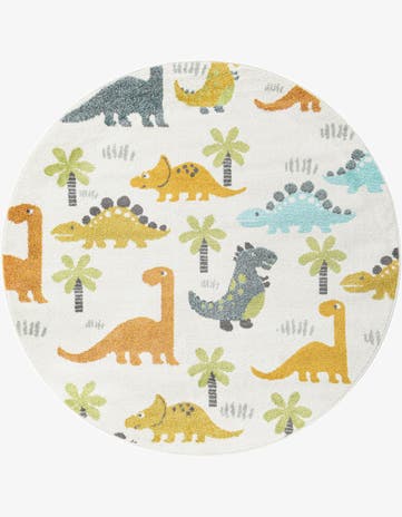 Ivory Dinosaur Whimsy Kids Round Rug
