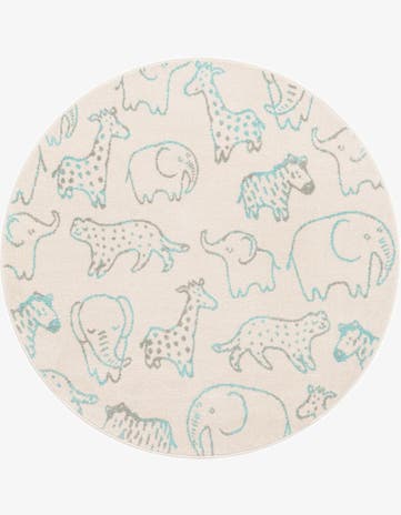 Ivory Animals Whimsy Kids Round Rug