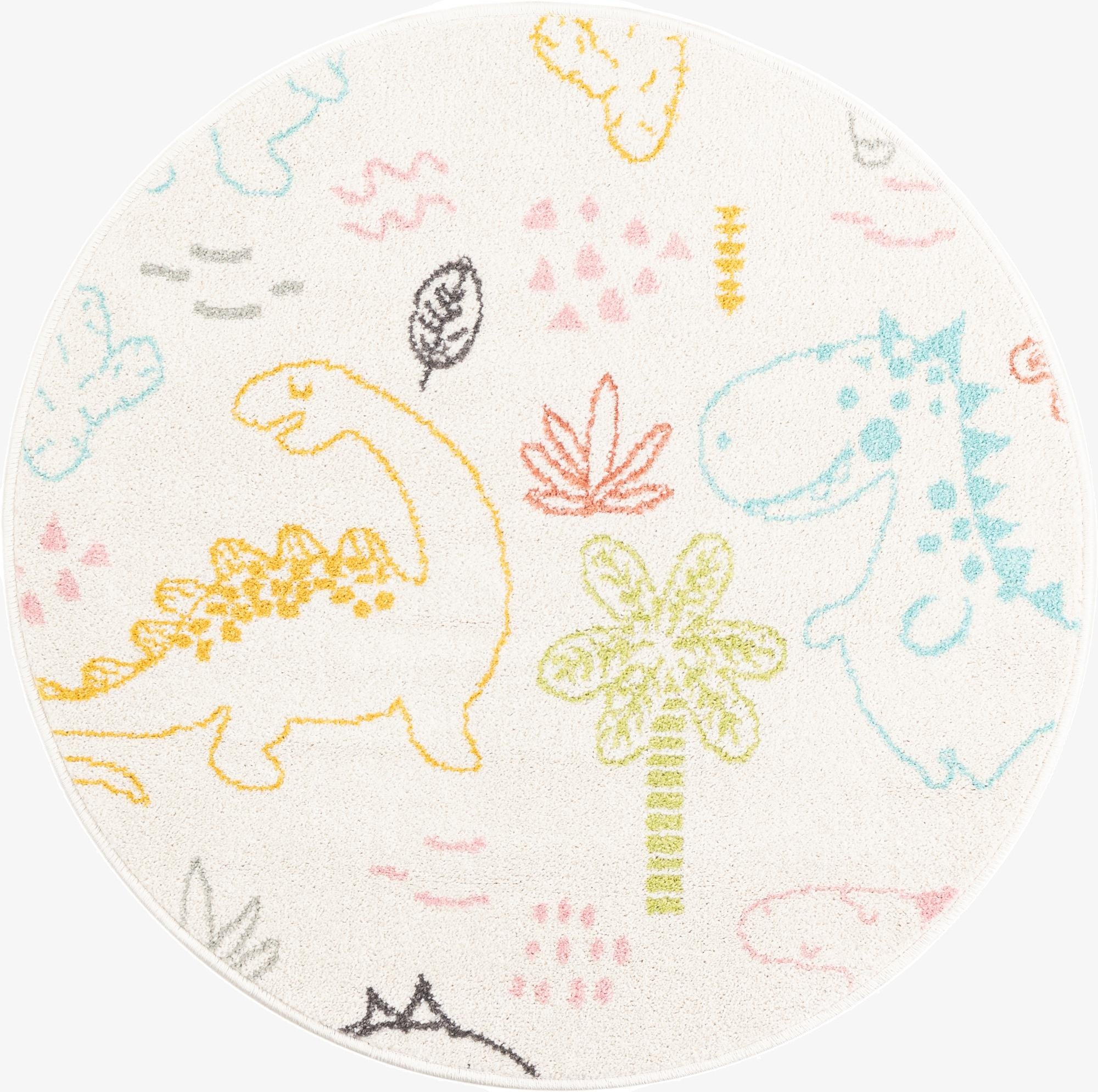 3' 3 x 3' 3 Dinosaur Whimsy Kids Round Rug