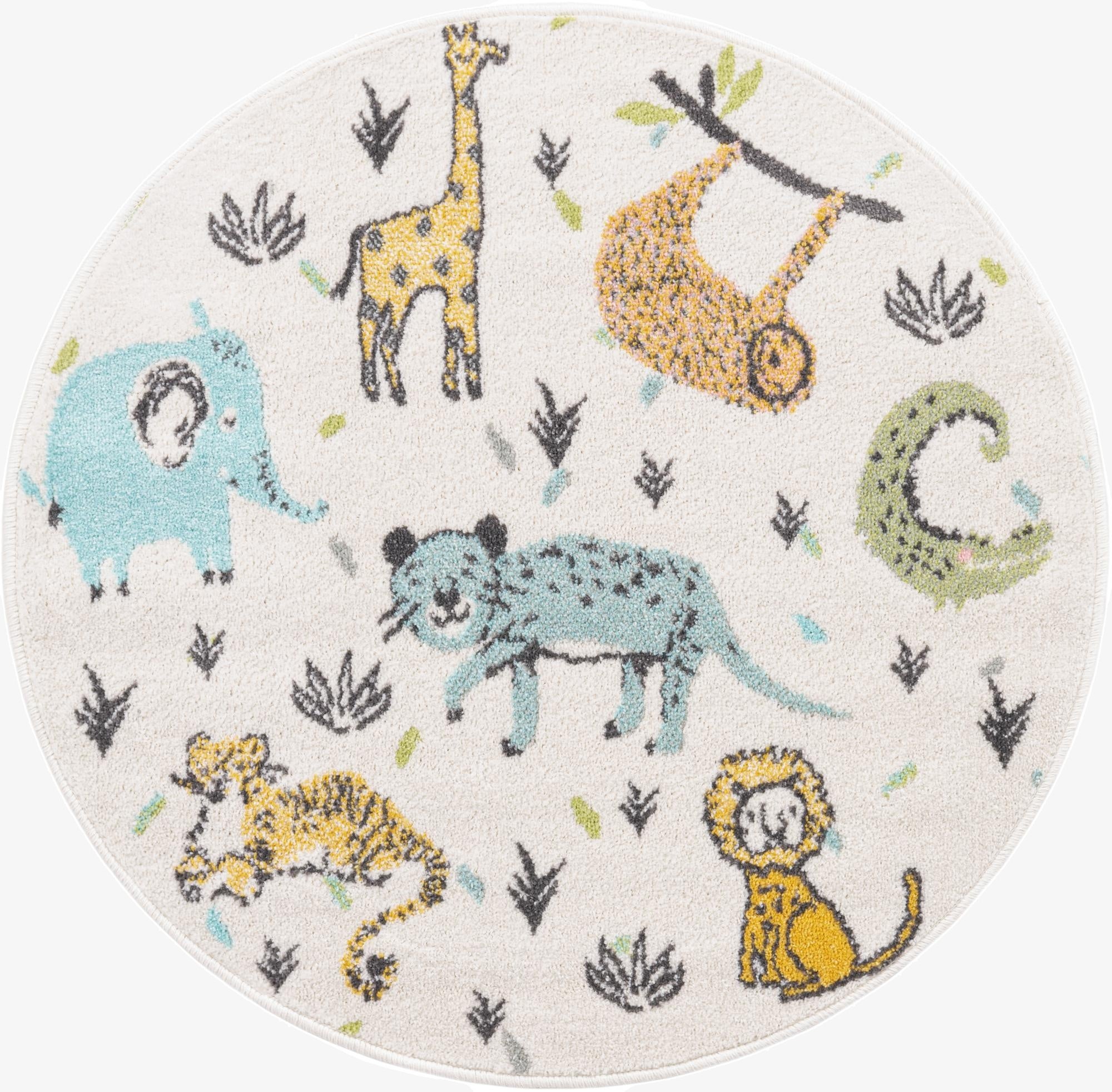 3' 3 x 3' 3 Animals Whimsy Kids Round Rug