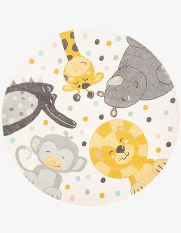 Ivory Animals Whimsy Kids Round Rug