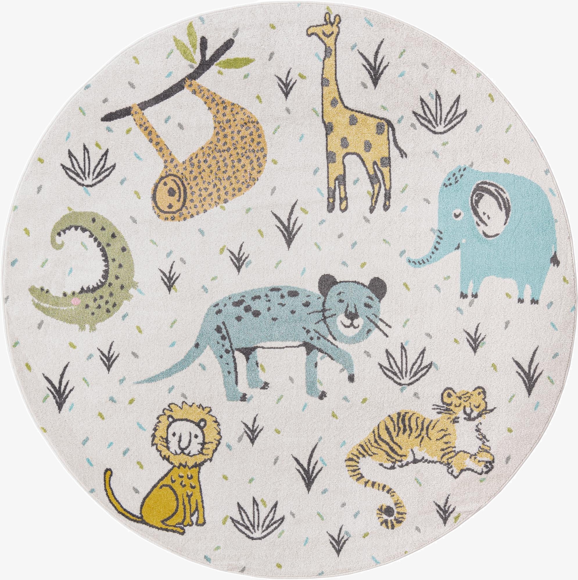7' 10 x 7' 10 Animals Whimsy Kids Round Rug