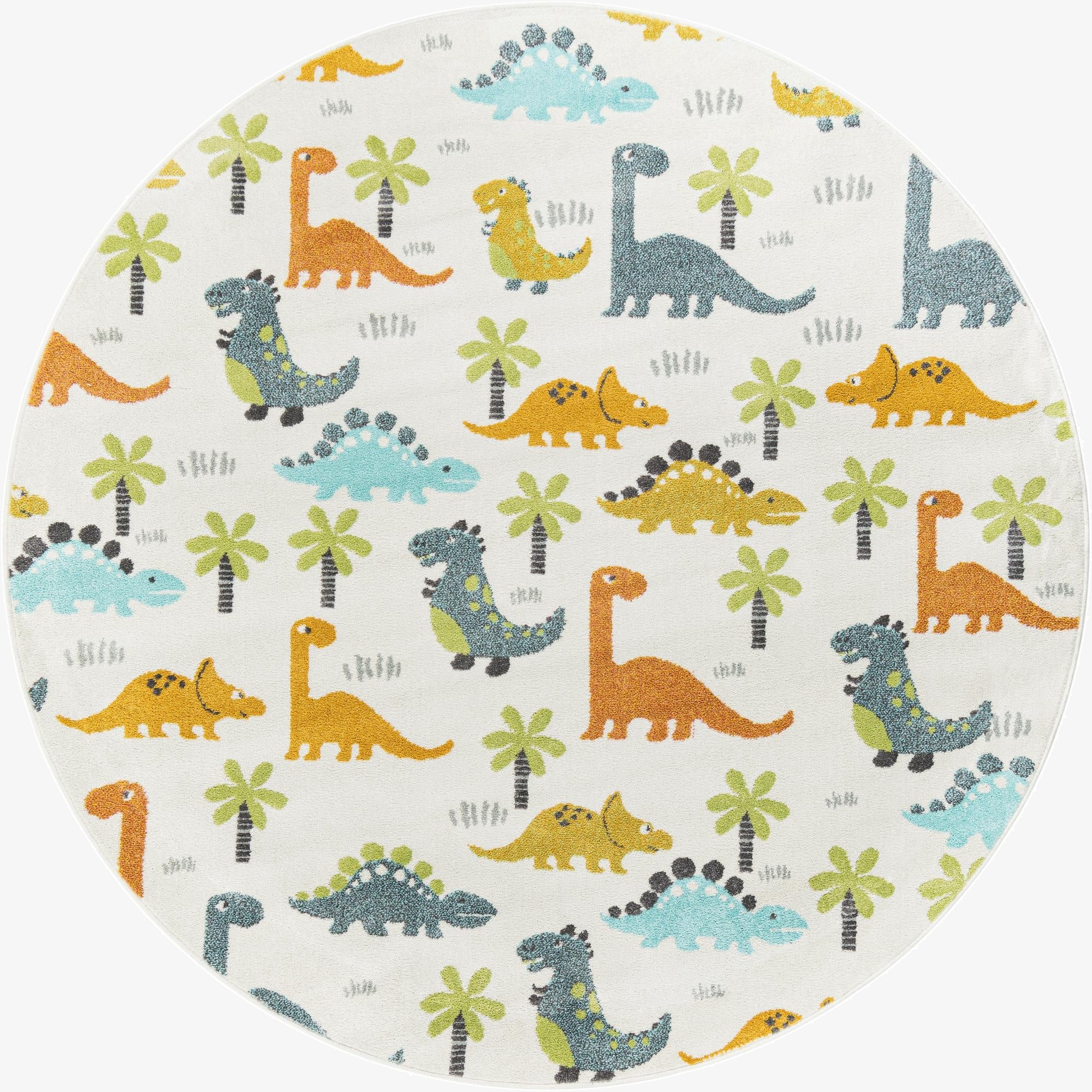 7' 10 x 7' 10 Dinosaur Whimsy Kids Round Rug