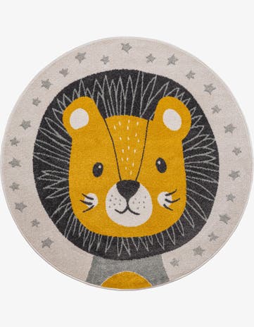 Ivory Lion Whimsy Kids Round Rug