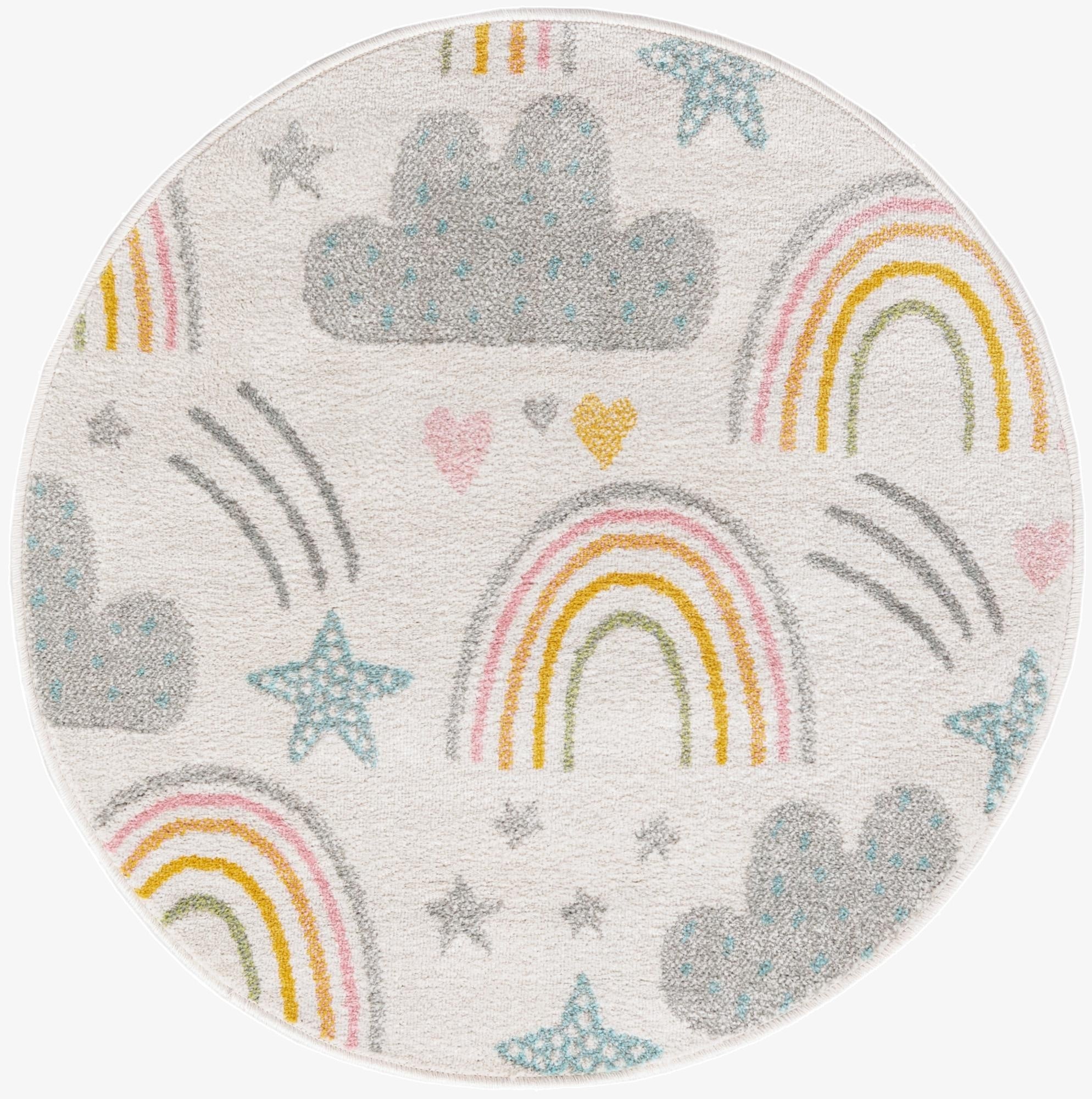 3' 3 x 3' 3 Clouds and Rainbows Whimsy Kids Round Rug