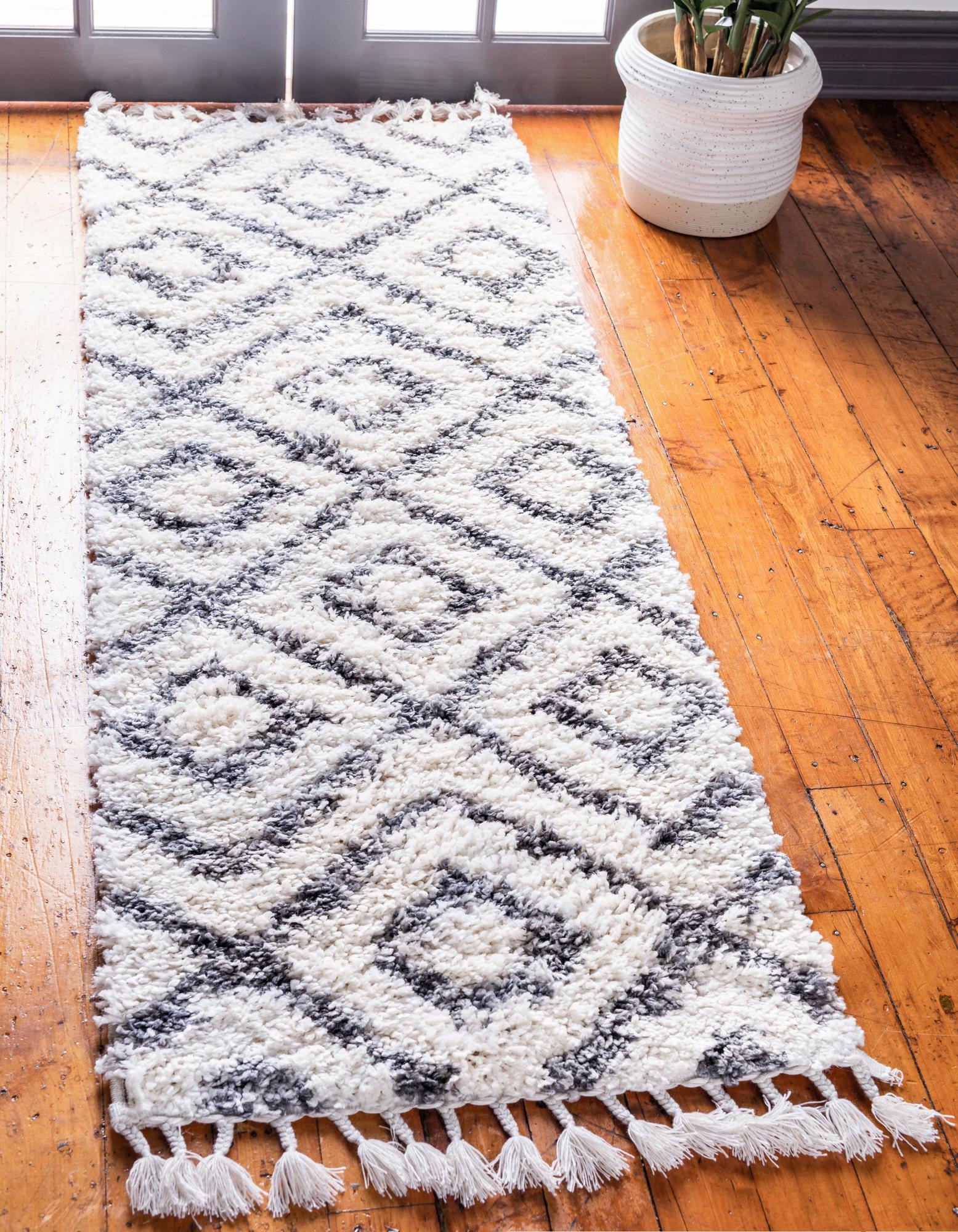 Ivory Athena Shag Runner Rug