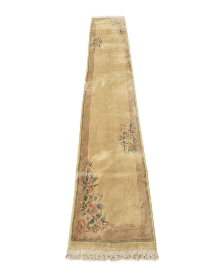 Detail image of 2' 10 x 10' 9 Hand Knotted Carved Pekin Wool Runner Rug