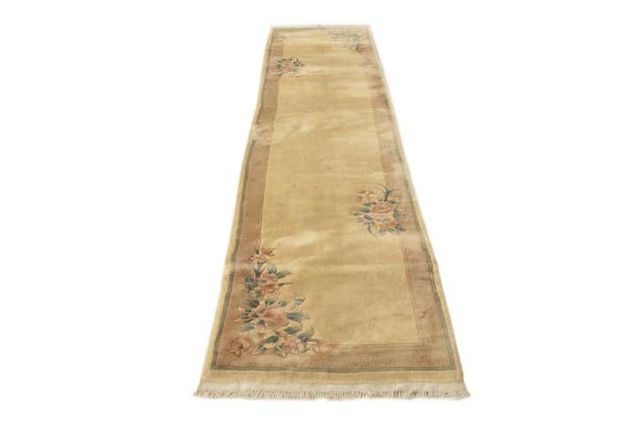 2' 10 x 10' 9 Hand Knotted Carved Pekin Wool Runner Rug