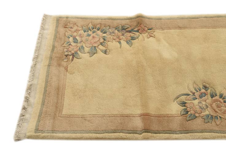 Detail image of 2' 10 x 10' 9 Hand Knotted Carved Pekin Wool Runner Rug