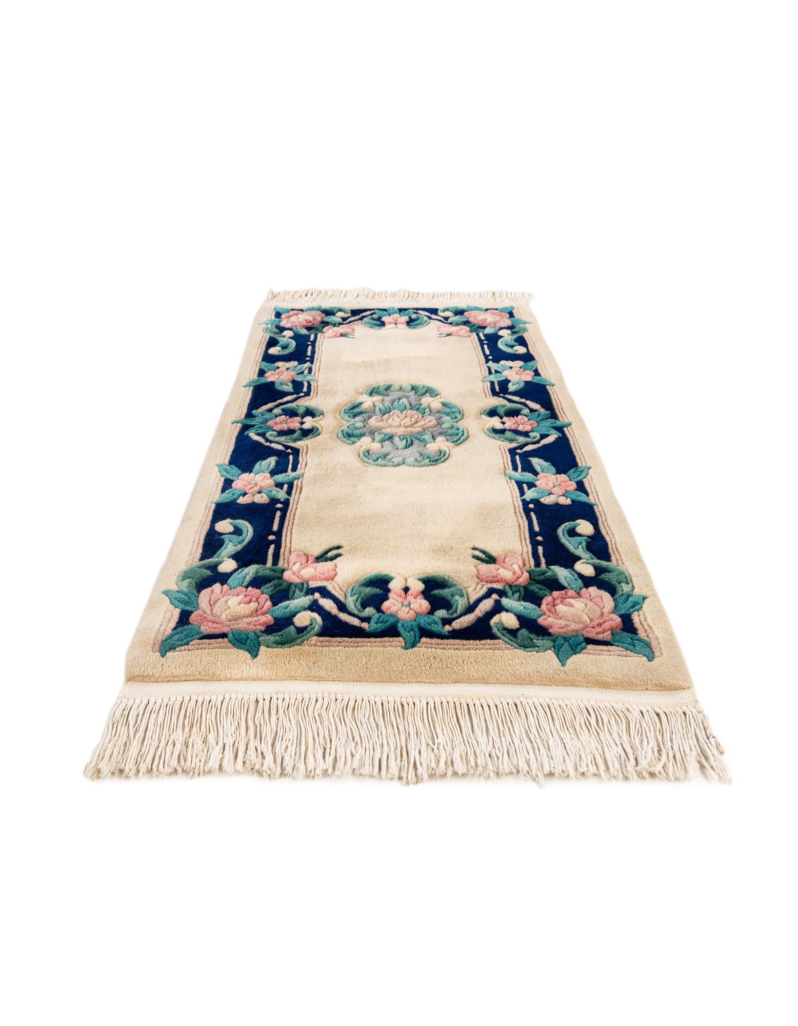 2' 1 x 4' 4 Hand Knotted Carved Pekin Wool Runner Rug
