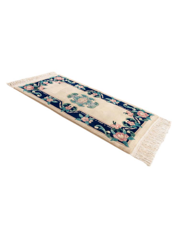 Detail image of 2' 1 x 4' 4 Hand Knotted Carved Pekin Wool Runner Rug