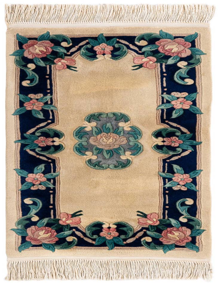 Detail image of 2' 1 x 4' 4 Hand Knotted Carved Pekin Wool Runner Rug