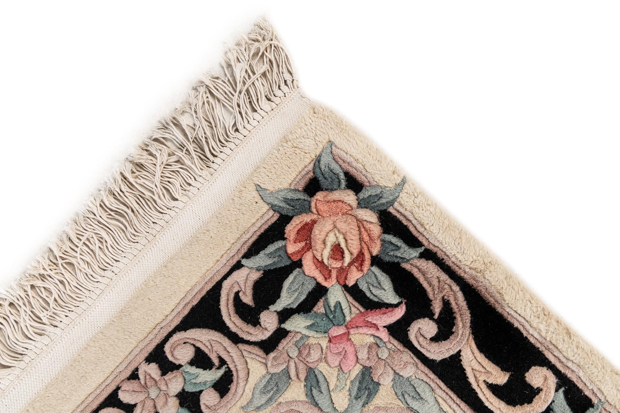 2' 4 x 10' 3 Hand Knotted Carved Pekin Wool Runner Rug