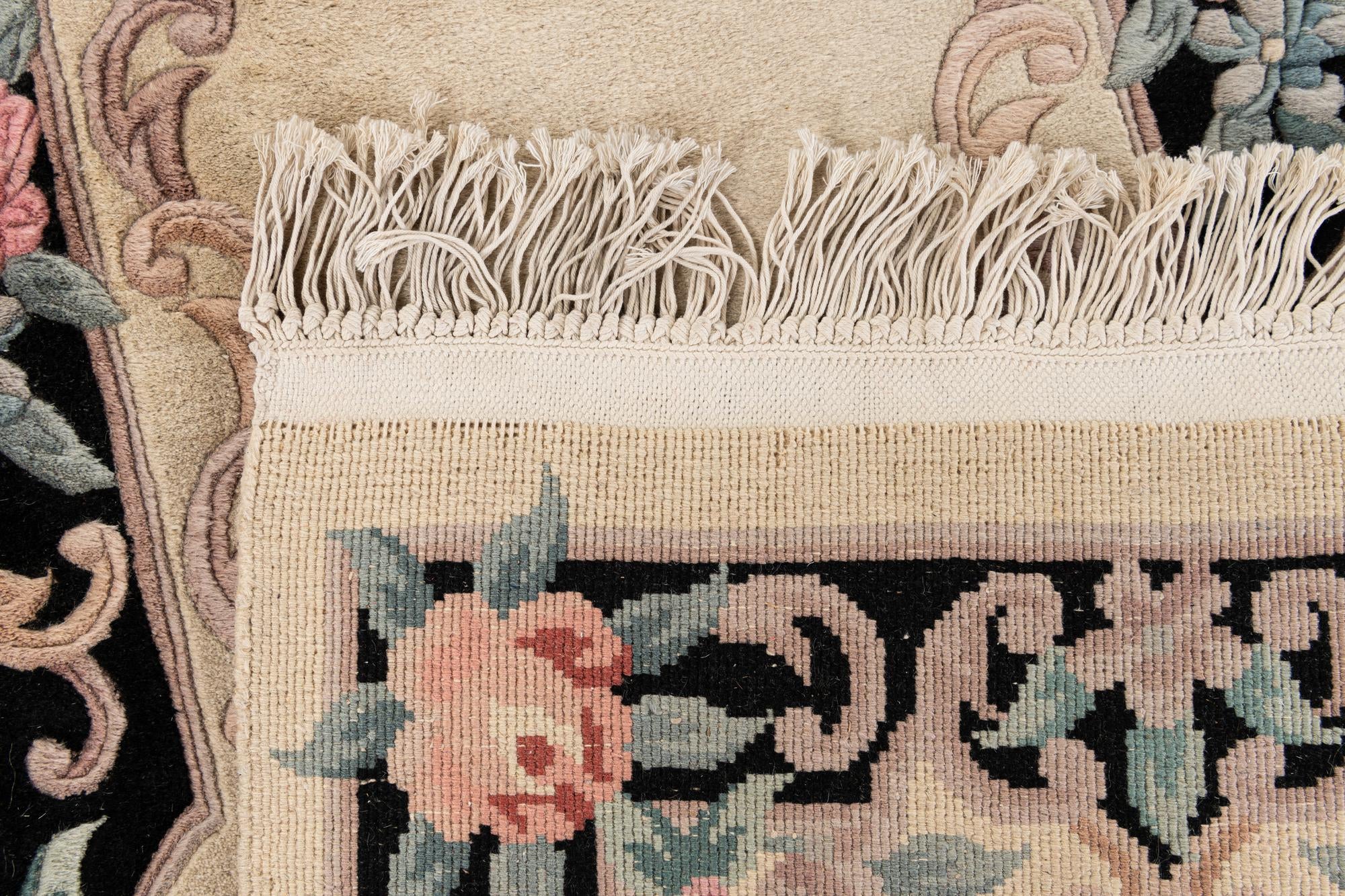 2' 4 x 10' 3 Hand Knotted Carved Pekin Wool Runner Rug