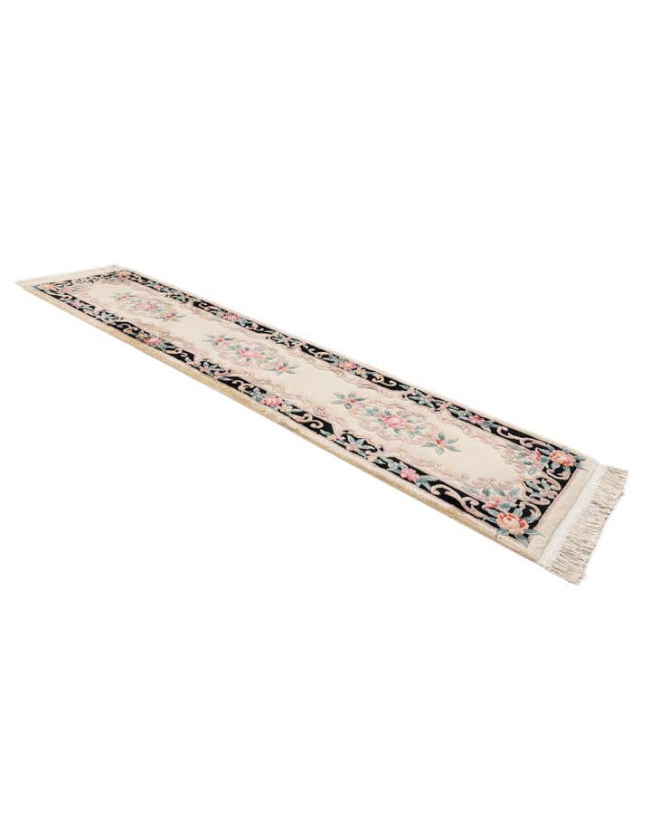 2' 4 x 10' 3 Hand Knotted Carved Pekin Wool Runner Rug