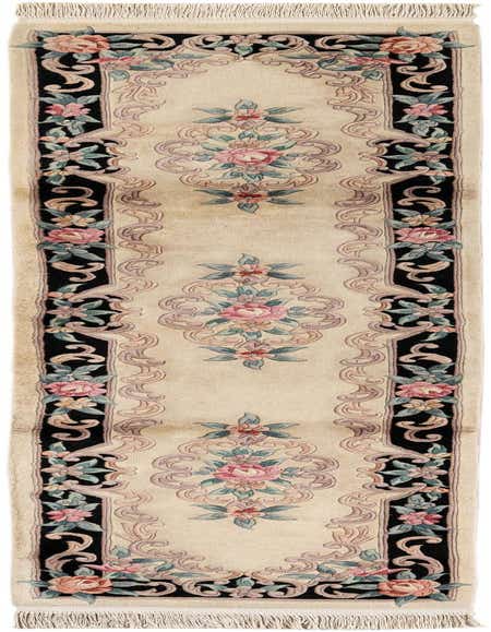 2' 4 x 10' 3 Hand Knotted Carved Pekin Wool Runner Rug