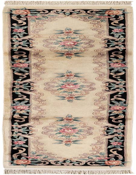 Detail image of 2' 4 x 10' 3 Hand Knotted Carved Pekin Wool Runner Rug