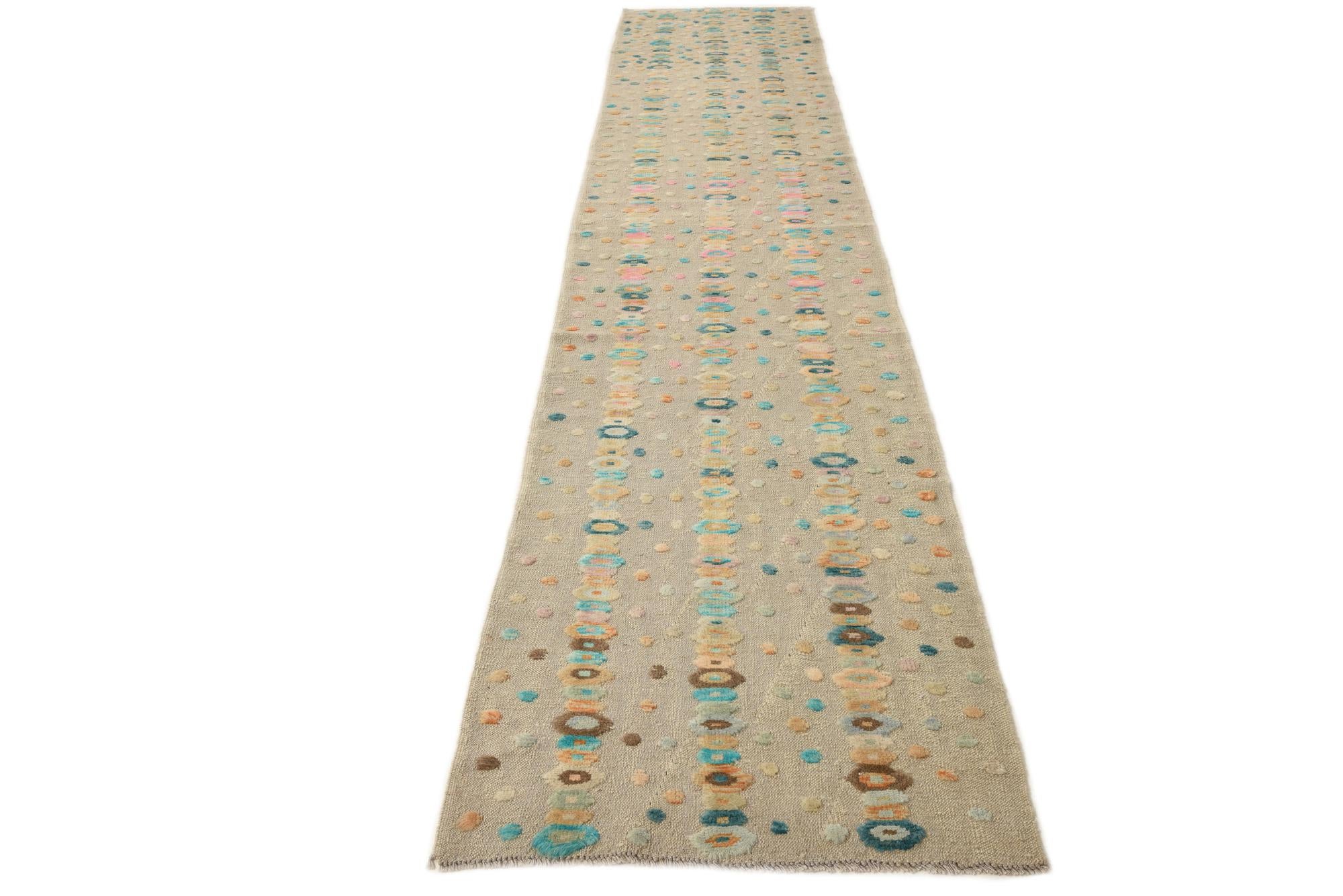 2' 8 x 12' 7 Hand Woven Kilim Modern Wool Runner Rug