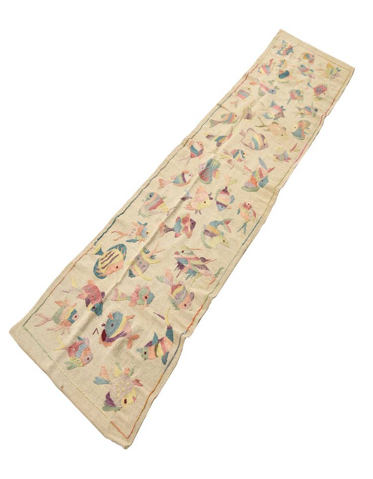Detail image of 2' 3 x 9' 7 Hand Woven Kilim Suzani Wool Runner Rug
