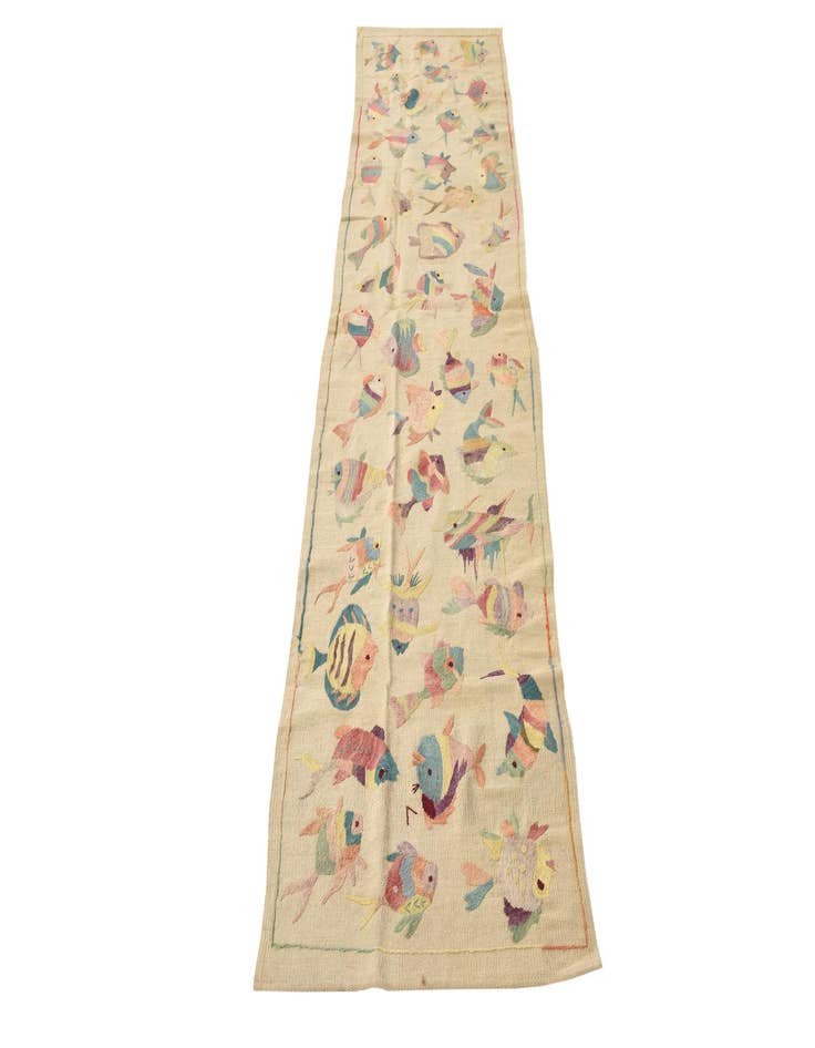 Detail image of 2' 3 x 9' 7 Hand Woven Kilim Suzani Wool Runner Rug